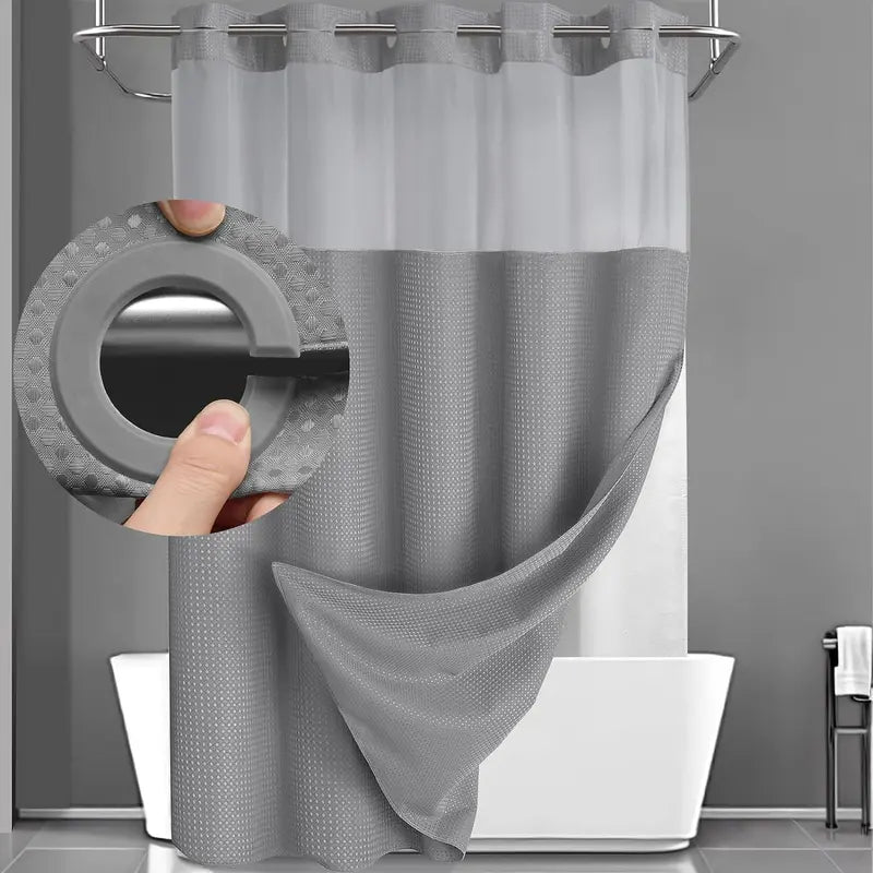 Hotel Style No Hook Shower Curtain Set β Double Layer Waterproof Fabric with Removable Snap-In Liner, 72"x75", Wrinkle & Mold Resistant