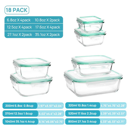 18-Piece Glass Food Storage Container Set with Airtight Lids – Stackable Meal Prep Containers, Microwave, Oven & Freezer Safe, Leakproof Kitchen Storage with Free Shipping