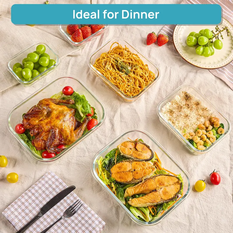 18-Piece Glass Food Storage Container Set with Airtight Lids – Stackable Meal Prep Containers, Microwave, Oven & Freezer Safe, Leakproof Kitchen Storage with Free Shipping