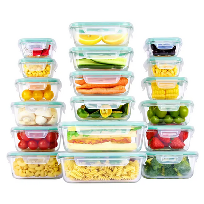 18-Piece Glass Food Storage Container Set with Airtight Lids – Stackable Meal Prep Containers, Microwave, Oven & Freezer Safe, Leakproof Kitchen Storage with Free Shipping