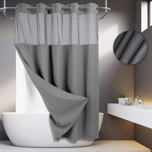 Hotel Style No Hook Shower Curtain Set – Double Layer Waterproof Fabric with Removable Snap-In Liner, 72"x75", Wrinkle & Mold Resistant