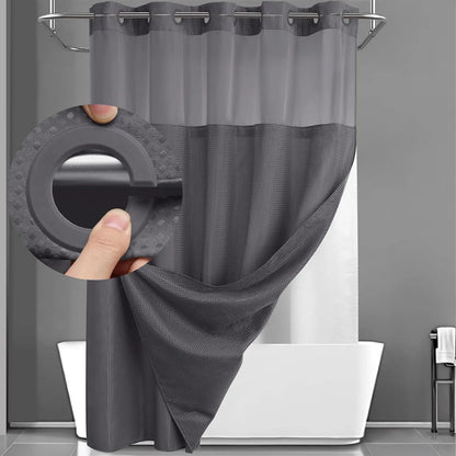 Hotel Style No Hook Shower Curtain Set – Double Layer Waterproof Fabric with Removable Snap-In Liner, 72"x75", Wrinkle & Mold Resistant