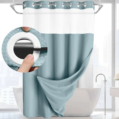 Hotel Style No Hook Shower Curtain Set – Double Layer Waterproof Fabric with Removable Snap-In Liner, 72"x75", Wrinkle & Mold Resistant