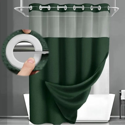 Hotel Style No Hook Shower Curtain Set – Double Layer Waterproof Fabric with Removable Snap-In Liner, 72"x75", Wrinkle & Mold Resistant