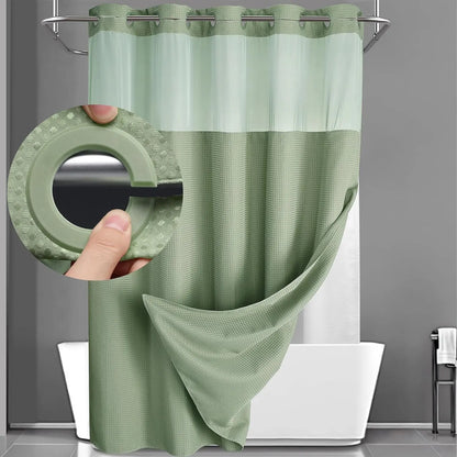 Hotel Style No Hook Shower Curtain Set – Double Layer Waterproof Fabric with Removable Snap-In Liner, 72"x75", Wrinkle & Mold Resistant