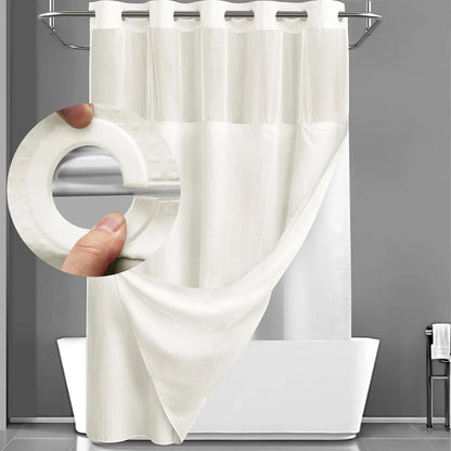 Hotel Style No Hook Shower Curtain Set – Double Layer Waterproof Fabric with Removable Snap-In Liner, 72"x75", Wrinkle & Mold Resistant
