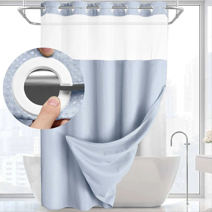 Hotel Style No Hook Shower Curtain Set – Double Layer Waterproof Fabric with Removable Snap-In Liner, 72"x75", Wrinkle & Mold Resistant