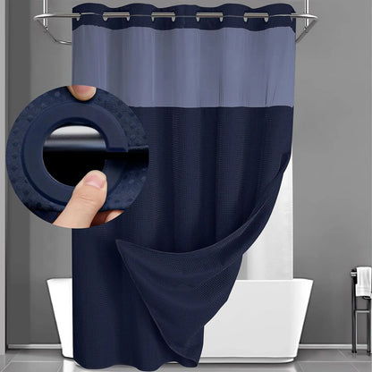 Hotel Style No Hook Shower Curtain Set – Double Layer Waterproof Fabric with Removable Snap-In Liner, 72"x75", Wrinkle & Mold Resistant