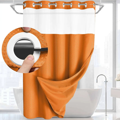 Hotel Style No Hook Shower Curtain Set – Double Layer Waterproof Fabric with Removable Snap-In Liner, 72"x75", Wrinkle & Mold Resistant