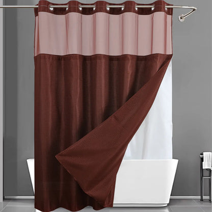 Hotel Style No Hook Shower Curtain Set – Double Layer Waterproof Fabric with Removable Snap-In Liner, 72"x75", Wrinkle & Mold Resistant