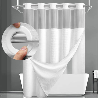 Hotel Style No Hook Shower Curtain Set – Double Layer Waterproof Fabric with Removable Snap-In Liner, 72"x75", Wrinkle & Mold Resistant