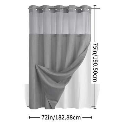 Hotel Style No Hook Shower Curtain Set – Double Layer Waterproof Fabric with Removable Snap-In Liner, 72"x75", Wrinkle & Mold Resistant