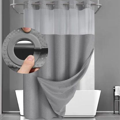 Hotel Style No Hook Shower Curtain Set – Double Layer Waterproof Fabric with Removable Snap-In Liner, 72"x75", Wrinkle & Mold Resistant