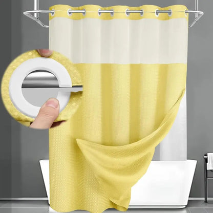 Hotel Style No Hook Shower Curtain Set – Double Layer Waterproof Fabric with Removable Snap-In Liner, 72"x75", Wrinkle & Mold Resistant